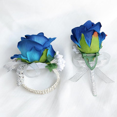 2Pcs Blue Rose Corsage and Boutonniere Set, Corsage Wristlet Band for Prom Su…