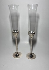 Vera Wang Love Knots Wedgwood Toasting Champagne Flutes Silver Love Knots Bows