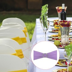 10Pcs 14″x5″ Stretch Chair Sashes Bows Chair Bands Sash with Buckle Purple