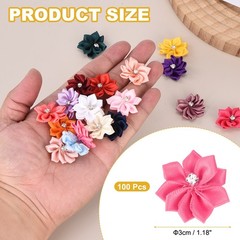100 Pcs Ribbon Flowers, 1.2 in Fabric Flowers with Rhinestones, Peach Red