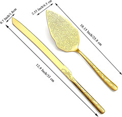 Berglander Gold Wedding Cake Knife and Server Set, Titanium Gold Plating with Un