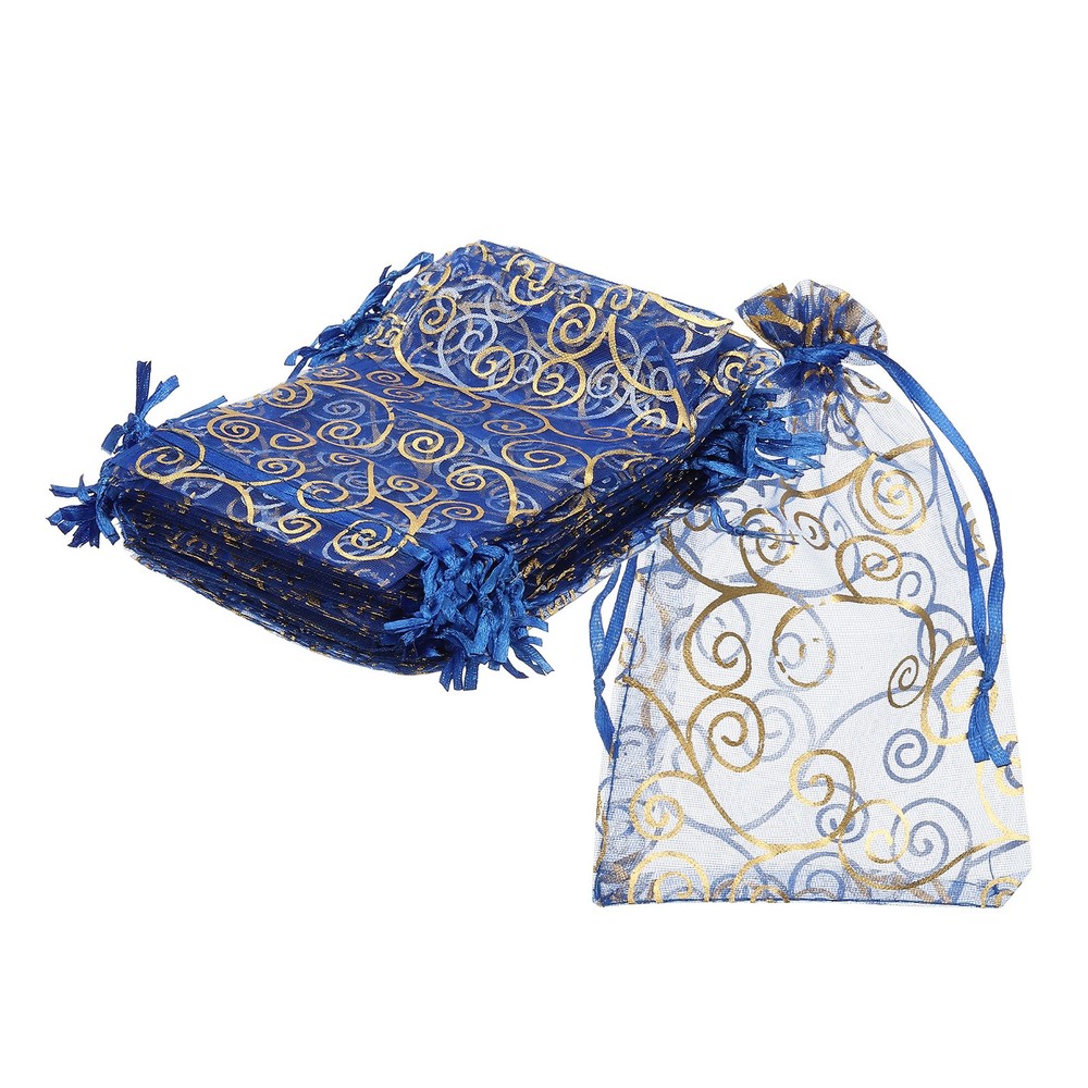 50Pcs Organza Bags 3.9×5.9 Inch Candy Bags Mesh Bag Jewelry Bag Blue-Gold