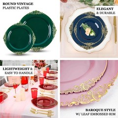 Efavormart 10 Pack | 10″ Burgundy and Gold Baroque Dinner Plates, Leaf Embossed