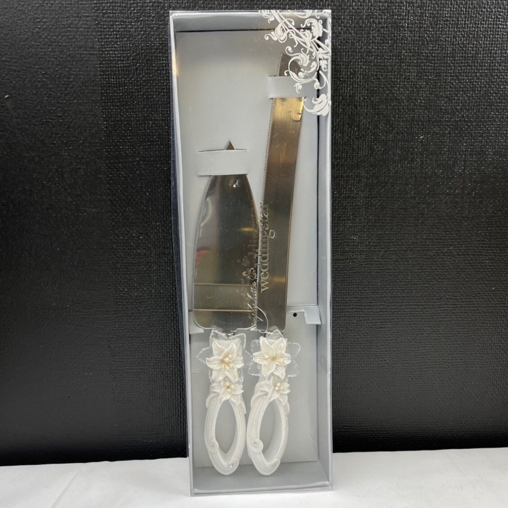 Simply Better Weddingstar White Cake Knife and Server Set SKU 4465
