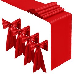 Aormenzy 4 Pcs Red Satin Table Runners 12 x 108 Inch, Silky Wedding Table Run…