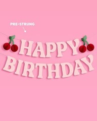 Happy Birthday Cherry Banner – Pink Glitter, 6.5 Ft. | 3D Cherry Garland,