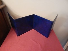 5 X 5 NAVY ART LEATHER ALBUM OFF WHITE MATTED 4 FRAMES NEW