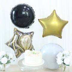 6 Gold Black White Round Crown Stars Mylar Foil BALLOONS Set Party Decorations
