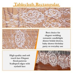 Ziweidue 60 x 120 Inch White Lace Tablecloth 120″ x 60″ (Rectangular),