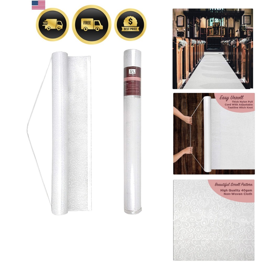 White Wedding Aisle Runner – Professional-Grade Nylon, Includes Tape Double-S…