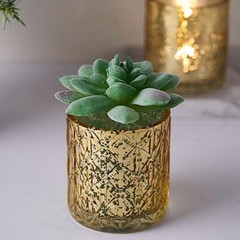 6 pcs Gold Mercury Glass Votive Candle Holders Geometric Design Wedding