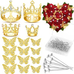 Gold Crowns for Flower Bouquets with Butterflies and Pins Wedding Party Decor
