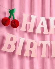 Happy Birthday Cherry Banner – Pink Glitter, 6.5 Ft. | 3D Cherry Garland,