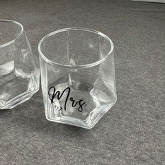 Mr & Mrs Stemless Wine Glass Geometric Design Set of 2 Wedding Anniversary Gift