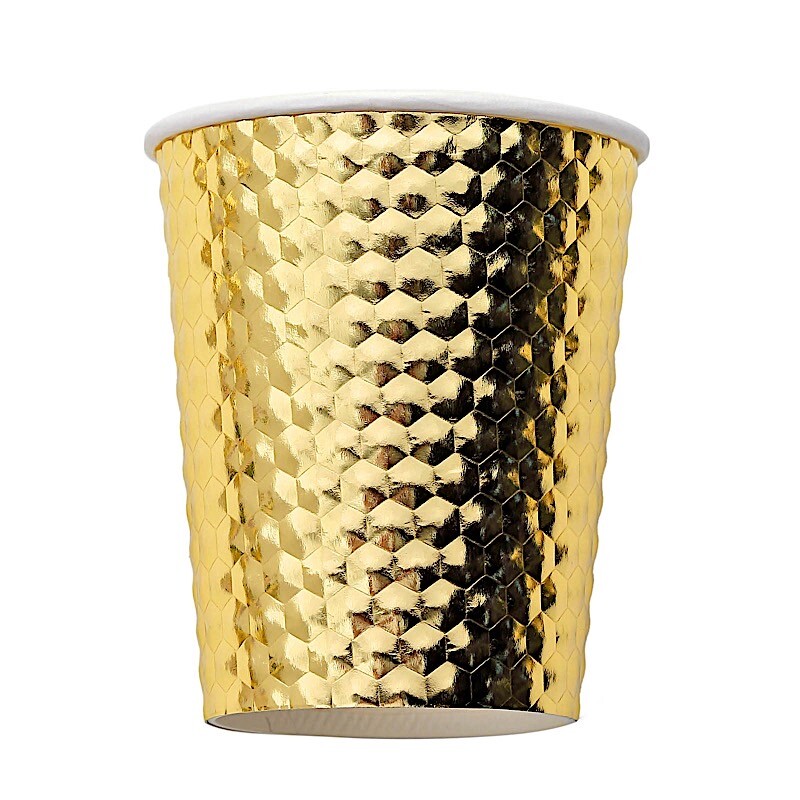 24 Gold 9 oz Metallic Honeycomb All Purpose Paper Cups Party Events Tableware