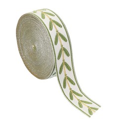 Leaf Pattern Jacquard Ribbon Trim, 1.2»× 10 Yard Polyester Jacquard, Green