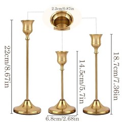 Metal Taper Candlestick Holders Vintage Brass Home Decor for Set of 6 Gold