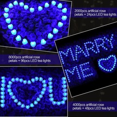 KOABY 2000pcs Blue Artificial Rose Petals with 24pcs Blue LED Tea Lights Kit, fo