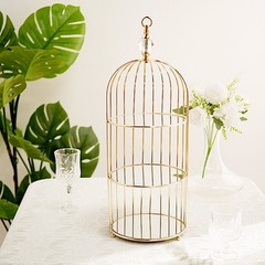 22″ Gold 3 Tier Metal Mirror Glass Hanging Bird Cage Dessert Stand Decorations