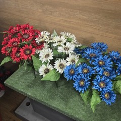 Artificial RED,WHITE,and BLUE MINI SUNFLOWER BUSHES, FLORAL CRAFT SUPPLY Set/3