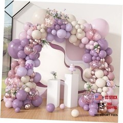 173Pcs Balloon Arch Garland Kit, Double-stuffed Pink White Sand Dusty Purple