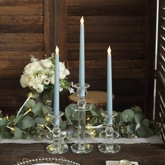 3 DUSTY BLUE 11″ tall LED Flameless Taper Candles Lights Home Wedding