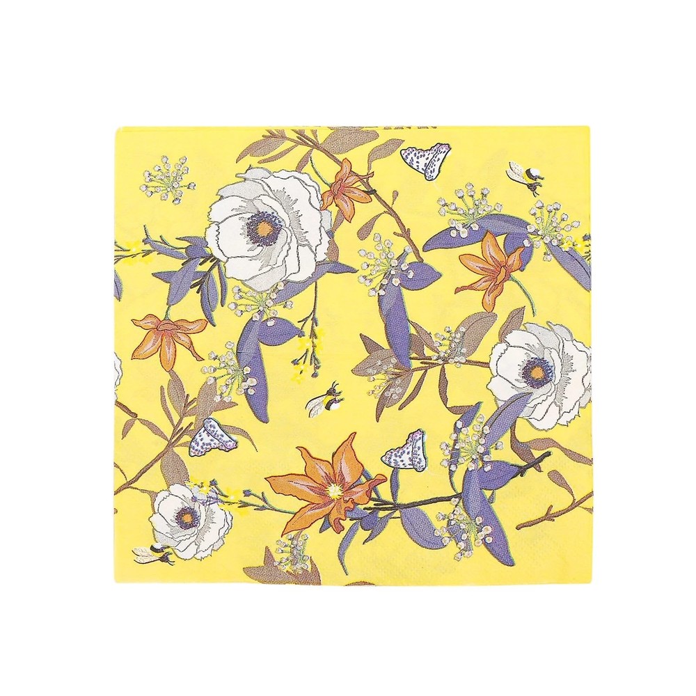 20 Yellow 13×13 in Cocktail Paper Napkins Floral Design Wedding 13″,