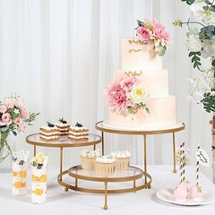 Gold Clear 23″ Round 3 Tier Metal Cake Dessert Stand Acrylic Plates Party Events