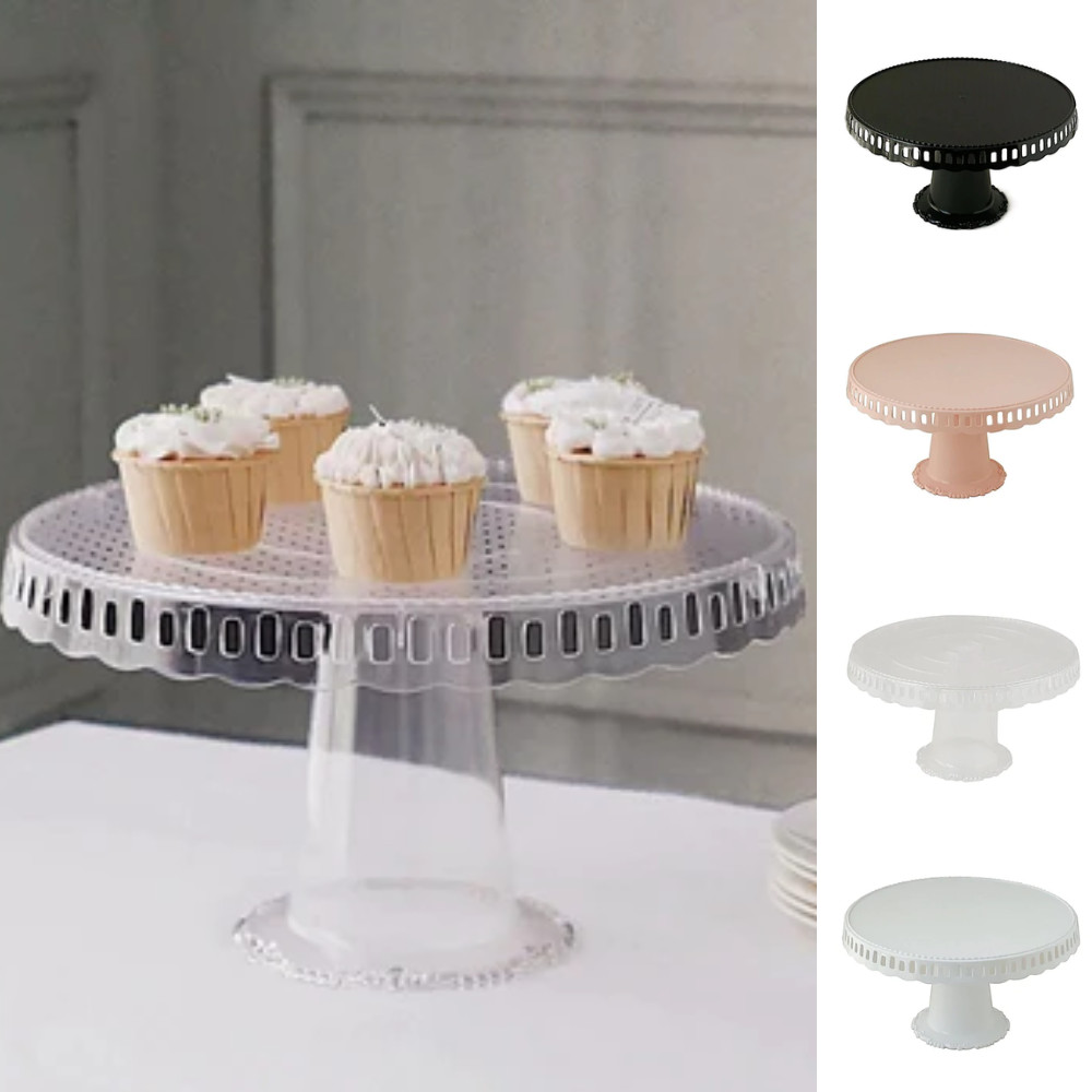 4 Round 13 in Plastic CUPCAKE STANDS Dessert Pedestals Scalloped Edges Party