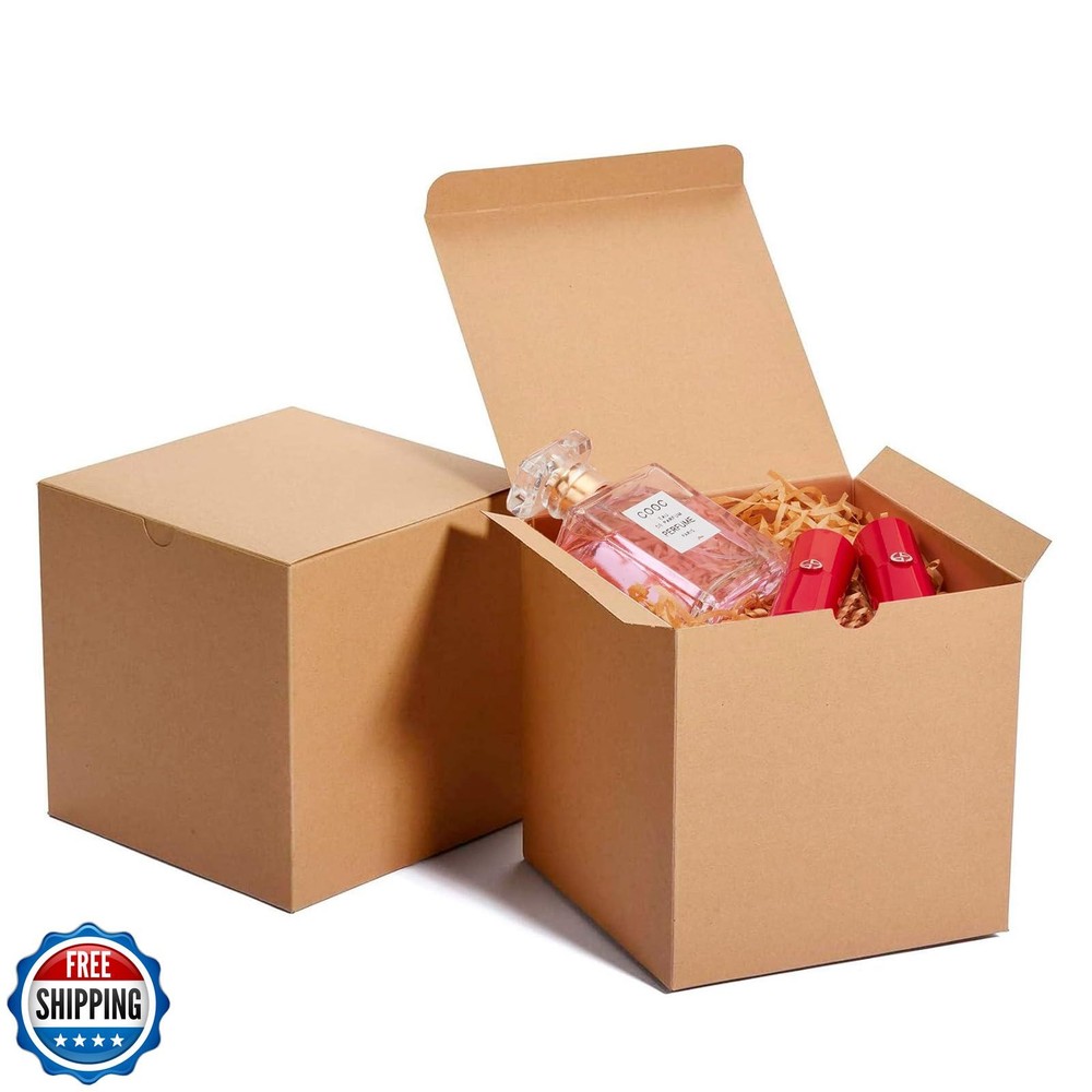 MESHA 6x6x6 Gift Boxes with Lids, Brown Kraft Gift Boxes 50PC for Christmas,