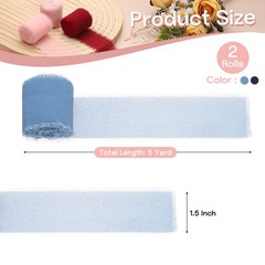 2 Rolls Chiffon Ribbon, 1.5 Inch x 5 Yard Silk Ribbon, Navy Blue/Deep Blue