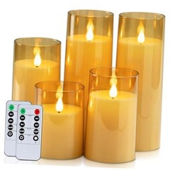 Flickering Flameless Candles, Battery Operated Acrylic LED Pillar Amber