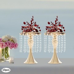 Gold Acrylic & Iron Flower Stand Set 10 PCS Tabletop 10.23 in Tall