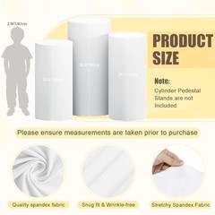 White Cylinder Stand Cover Spandex Cylinder Pedestal Cover Set of 3 Pure White