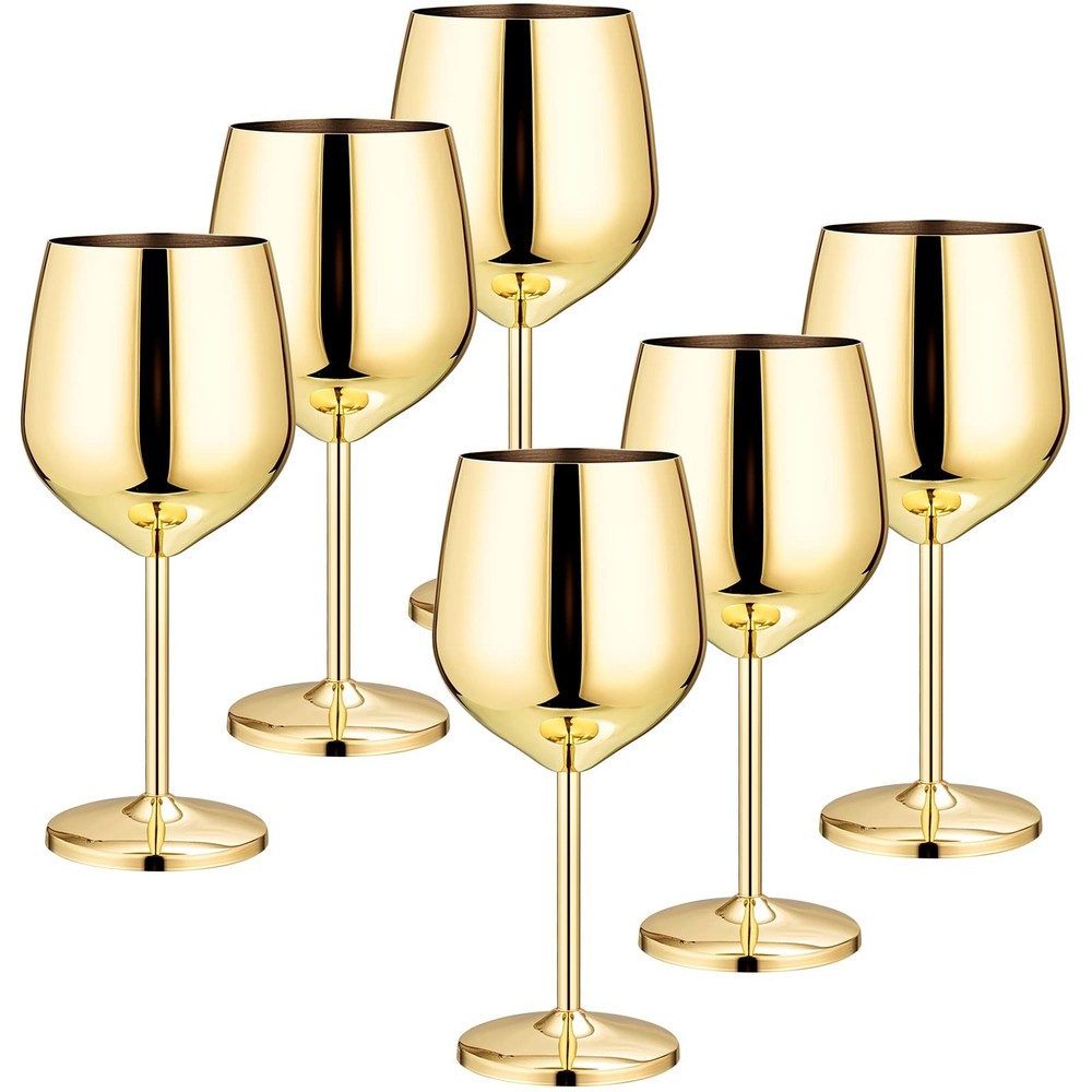 Set of 6 Stainless Steel Wine Glass 18 oz Unbreakable Glasses for Travel, Cam…