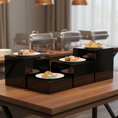 Black Acrylic Display Riser Stackable Buffet Food Pedestal Lightweight for