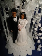 New Vintage Dark skin Bride & Groom chapel arch Wedding Cake Top, #325