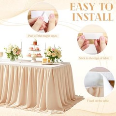 Table Skirt for Rectangle Tables 9FT Sheer 108″ x 30″ (Rectangular) Champagne