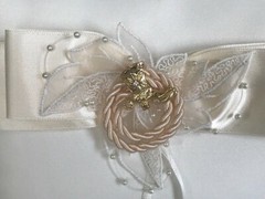 Western Wedding Ivory Satin with Gold Cowboy Boot with Crystal Charm Ring Pillow