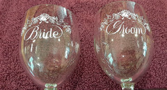 Vintage Bride and Groom Wedding Champagne/Wine Toasting Glasses [ Keepsake Item]
