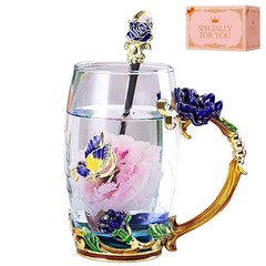 Enamel Glass Tea Cup Blue Rose Coffee Mug,Personalized Gifts for Birthday Mot…