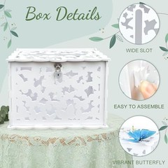 White Butterfly Card Box with Lock & Slot, Elegant Wedding Card Boxes for Recept