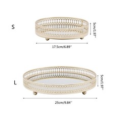Nordic Metal Mirror Tray Round Plate Desktop Jewelry Storage Organizer
