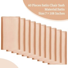 60 PCS Champagne Satin Chair Sashes Bows 7×108 Inch Universal Decor for2554