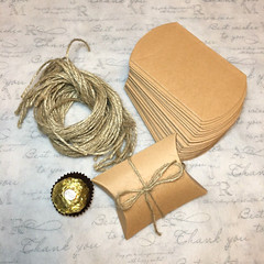 50 Kraft Pillow Box / Small Brown Kraft Pillow Box W Jute Twine Bx-242