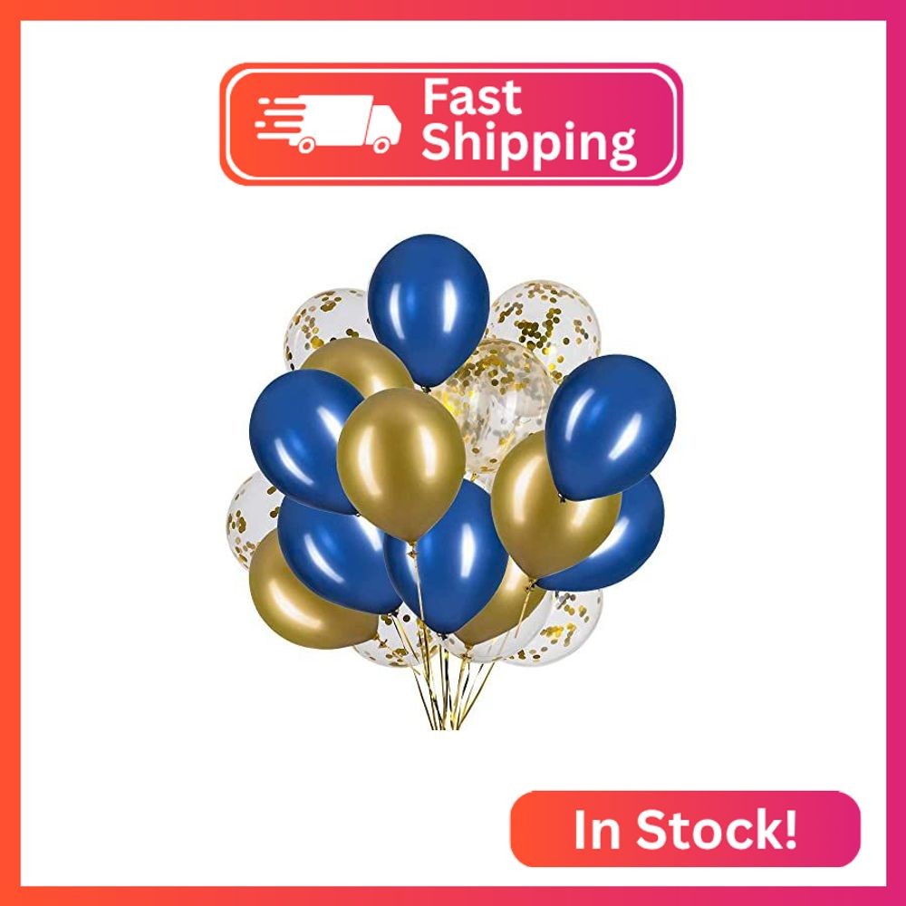 Gold and Navy Blue Balloons – Navy Blue and Gold Confetti Balloons– Pack of 50,