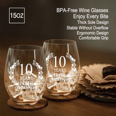 10 Years Happy Anniversary Wine Glass Set of 2, 10th 10 Years Set of 2