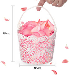 2 Pieces Flower Girl Basket for Wedding Small White Basket with Handle for Weddi