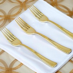 Gold Metallic Forks Spoons and Knives sets – Disposable Tableware Silverware