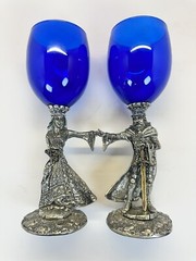King Arthur & Guinnevere Wedding Pewter /Colbalt Blue Toasting Glasses (set) 2